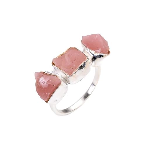 Himalya-Quarz-Ring mit natürlichem rosa Opal (3 Steine), 925er-Sterlingsilber, handgefertigter Schmuckring, Statement-Schmuck RR39-10 von HIMALYA QUARTZ