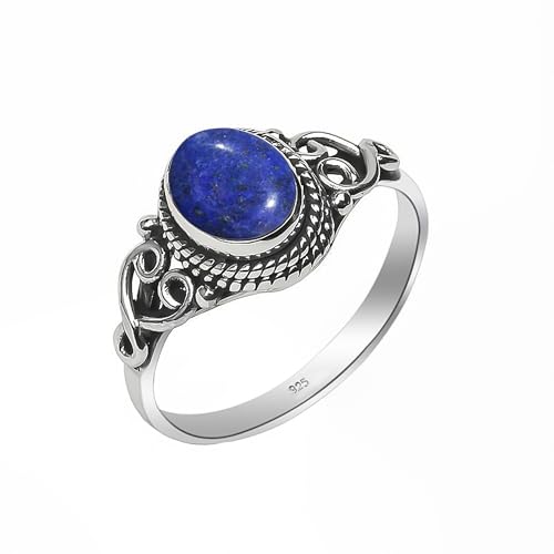 Lapislazuli Ring 925 Sterling Silber 100% Natürlicher Edelstein Statement Herren-Damen Boho Handarbeit Ring Oval Form 6x8 mm Verlobungsring NH-LPLA-9,5 von HIMALYA QUARTZ