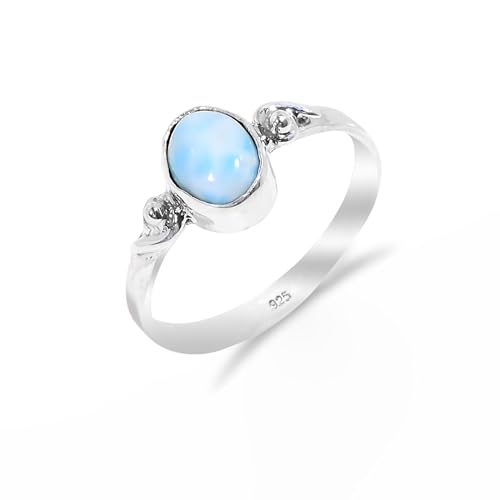 HIMALYA QUARTZ Ring Damen Silber 925 Mit Stein Larimar Edelstein, handgefertigter Statement Schmuck Herren Ring RB-02-LRMR-8 von HIMALYA QUARTZ