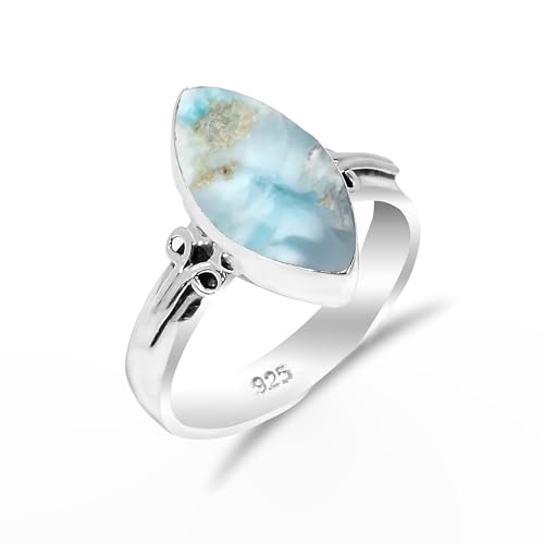 Larimar Ring für Frauen Heilstein Handarbeit 925 Sterling Silber Edelstein Ring Herren Verlobungsring zierlicher stylischer Schmuckring RH-05-LRMR-11,5 von HIMALYA QUARTZ