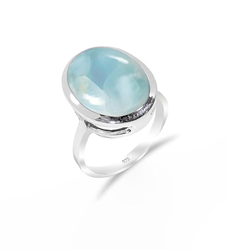 Larimar Ring für Frauen Heilstein Handarbeit 925 Sterling Silber Edelstein Ring Herren Verlobungsring zierlicher stylischer Schmuckring RH-08-LRMR-9 von HIMALYA QUARTZ
