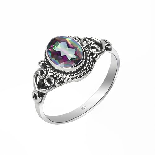 Mystischer Topas Ring 925 Sterling Silber 100% Natürlicher Edelstein Statement Herren-Damen Boho Handarbeit Ring Oval Form 6x8 mm Verlobungsring NH-MYST-7.5 von HIMALYA QUARTZ