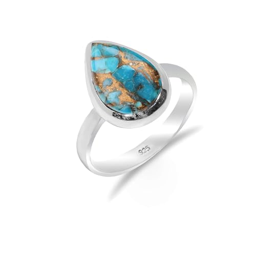 HIMALYA QUARTZ Silber Ringe Damen Mit Stein Natürlicher Edelstein Blau Kupfer Türkis Ringe for Herren Boho Statement Schmuck RH-07-BLCT-11.5 HIMALYA QUARTZ Silber Ringe Damen Mit Stein Natürlicher Edelstein Blau Kupfer Türkis Ringe for Herren Boho Statement Schmuck RH-07-BLCT-11.5 von HIMALYA QUARTZ