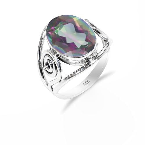 HIMALYA QUARTZ Ring Damen Silber 925 Mit Stein Mystischer Topas Edelstein, handgefertigter Statement Schmuck Herren Ring RH-01-MYST-7.5 von HIMALYA QUARTZ