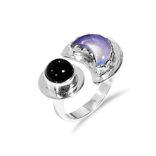 HIMALYA QUARTZ Verlobungsring für Frauen, 925er Sterlingsilber, Opalit und schwarzer Onyx, natürlicher Edelsteinring, Ewigkeitsring Männer, H-SR56-6.5 von HIMALYA QUARTZ