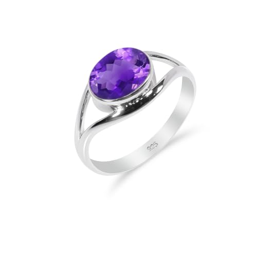 Ring Silber Damen 100% Natürlicher Edelsteinring, Ring für Männer-Frauen 925 Sterling Silber Amethyst Steinring RB-01-AMTST-10 von HIMALYA QUARTZ