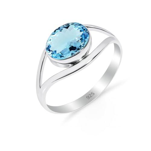 Ring Silber Damen 100% Natürlicher Edelsteinring, Ring für Männer-Frauen 925 Sterling Silber Blautopas Steinring RB-01-BT-10.5 von HIMALYA QUARTZ