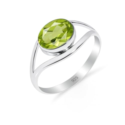 Ring Silber Damen 100% Natürlicher Edelsteinring, Ring für Männer-Frauen 925 Sterling Silber Peridot Steinring RB-01-PRDT-7 von HIMALYA QUARTZ