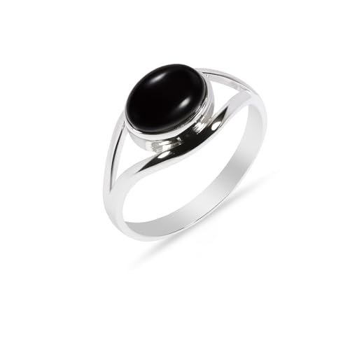 Ring mit Stein, 100% Natursteinring 925 Sterling Silber, Ring für Damen-Herren Schwarzer Onyx Solitärring RB-01-BLKX-9 von HIMALYA QUARTZ