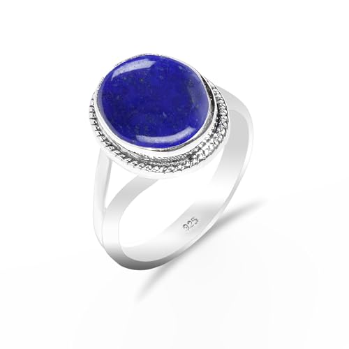 HIMALYA QUARTZ Damen Silber 925 Ring Mit Steinen, Hochzeit Verlobungsring Lapislazuli Oval 10x12mm HQ-SR58-LPLZ-5 HIMALYA QUARTZ Damen Silber 925 Ring Mit Steinen, Hochzeit Verlobungsring Lapislazuli Oval 10x12mm HQ-SR58-LPLZ-5 von HIMALYA QUARTZ