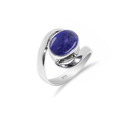 HIMALYA QUARTZ Damen Silber 925 Ring Mit Steinen, Hochzeit Verlobungsring Lapislazuli Oval 8x10mm HQ-SR21-LPLZ-6.5 von HIMALYA QUARTZ