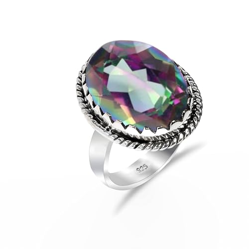 HIMALYA QUARTZ Damen Silber 925 Ring Mit Steinen, Hochzeit Verlobungsring Mystischer Quarz Oval 12x16mm HQ-SR70-MYSTPZ-6 HIMALYA QUARTZ Damen Silber 925 Ring Mit Steinen, Hochzeit Verlobungsring Mystischer Quarz Oval 12x16mm HQ-SR70-MYSTPZ-6 von HIMALYA QUARTZ