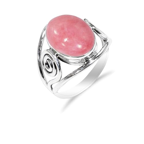 Rosa Opal Edelstein 925 Sterling Silber Handgefertigter Solitär Traditioneller Verlobungsring für Damen und Herren RH-01-PNKOPL-11.5 von HIMALYA QUARTZ