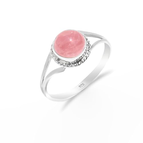 Silberring für Frauen Rosenquarz Natursteinring handgemachter Boho Schmuck runde Form 925 Sterling Silber Bezal Set minimalistischer Ring Männer Versprechensring RB-04-ROSE-6 Silberring für Frauen Rosenquarz Natursteinring handgemachter Boho Schmuck runde Form 925 Sterling Silber Bezal Set minimalistischer Ring Männer Versprechensring RB-04-ROSE-6 von HIMALYA QUARTZ