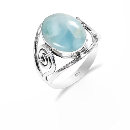 HIMALYA QUARTZ Silber Ringe Damen Mit Stein Natürlicher Edelstein Larimar Ringe for Herren Boho Statement Schmuck RH-01-LRMR-4 von HIMALYA QUARTZ