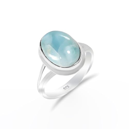 HIMALYA QUARTZ Damen Ring Silber 925 Mit Steinen Larimar Natürlicher Edelstein Statement Handgefertigter Schmuck Manner Ring RH-06-LRMR-10 von HIMALYA QUARTZ
