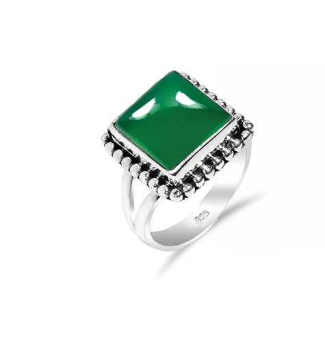 Sterling Silber Edelsteinring Natürlicher grüner Onyx Ring Quadratische Form Statement Damen-Herren Ring für Verlobung und Alltag Handgemachter Ring RH-04-GRNX-8 von HIMALYA QUARTZ