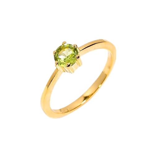 Sterling Silber Ring für Frauen Männer, Ring mit Stein Natur Peridot Ring Ehering Verlobungsring Handarbeit Verlobungsring R-050-24-8Gelbgold von HIMALYA QUARTZ