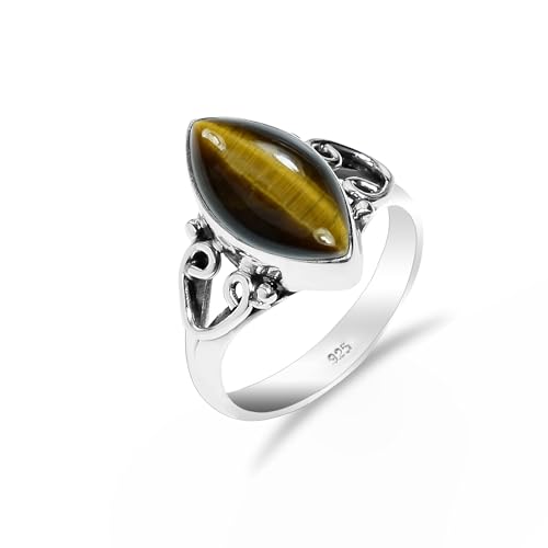HIMALYA QUARTZ Ring Verlobung Damen 925 Silber Mit Stein Tigerauge Marquise- 8x16mm Edilstein Herren Vintage Boho Stil HQ-SR75-TGREY-7 HIMALYA QUARTZ Ring Verlobung Damen 925 Silber Mit Stein Tigerauge Marquise- 8x16mm Edilstein Herren Vintage Boho Stil HQ-SR75-TGREY-7 von HIMALYA QUARTZ