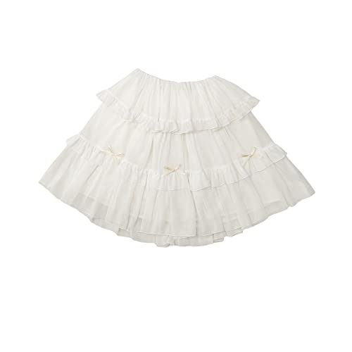 HIMI HIMIFASHION Damen Mädchen Sommer Kurzer Rock Elastisch Hohe Taille Casual Tutu Röcke Sweet Layered Rüschen Chiffon Rock, C-weiß, Einheitsgröße von HIMI HIMIFASHION