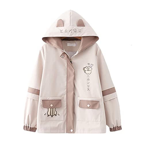 HIMI HIMIFASHION Kawaii-Jacke für Teenager, Mädchen, niedlicher Cartoon-Druck, Patchwork-Kapuzenjacken mit Taschen, locker, warmer Reißverschluss, Dünn, 36 von HIMI HIMIFASHION