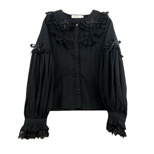 HIMI HIMIFASHION Sweet Lolita Blusen für Damen, Peter-Pan-Kragen, Spitzenbesatz, langärmelige Bluse, Knopfleiste, niedliche Hemden, Tops, Schwarz , M HIMI HIMIFASHION Sweet Lolita Blusen für Damen, Peter-Pan-Kragen, Spitzenbesatz, langärmelige Bluse, Knopfleiste, niedliche Hemden, Tops, Schwarz , M von HIMI HIMIFASHION
