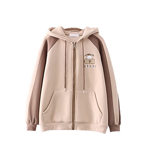 HIMI HIMIFASHION Teenager Mädchen Niedlicher Kapuzenpullover Sweatshirt Kawaii Bär Print Casual Langarm Fleece Hoodies mit Taschen Lose Reißverschluss Kapuzenmantel, khaki, 36 von HIMI HIMIFASHION