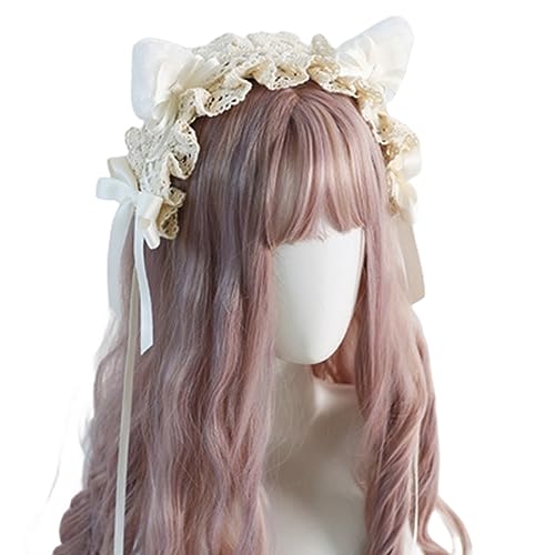 Lolita Stirnbänder für Damen, süße Katzenohren, süße Schleife, Spitze, Dienstmädchen, Cosplay, Party, Haarschmuck (Beige) von HIMI HIMIFASHION