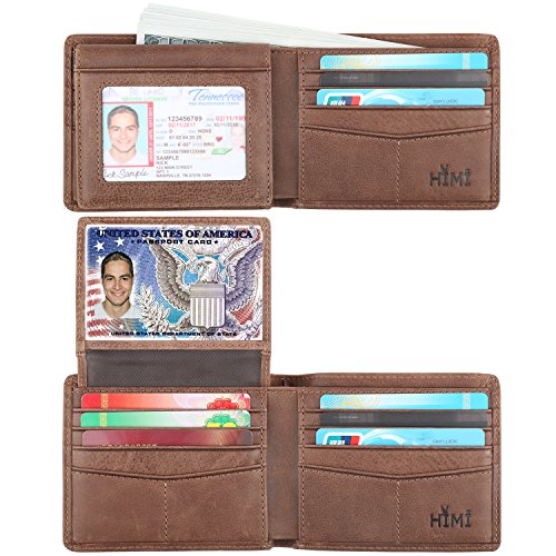 HIMI Herren Wallet -Genuine RFID Leder Blocking Bifold stilvolle geldbörse mit 2 id Fenster mittel Kaffee von HIMI