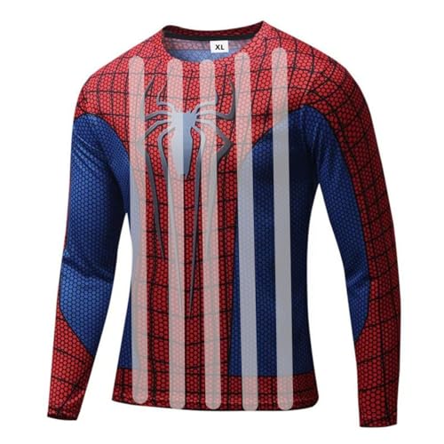 HIMIC E77C 3D Super Hero Eng anliegend Schnell trocknend Elastisch Sport Cosplay T-Shirt Langarm, Größe S 01, X-Klein von HIMIC E77C
