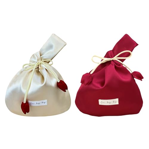 HIMKI 2 Stück Handgelenktasche Seidentasche Elegante Damen Henkeltasche Brautbeutel Tulpe Handtasche Hochzeit Brauthandtasche Schöne Geschenktasche für Hochzeit Geburtstag Party (Gelb+Rot) von HIMKI