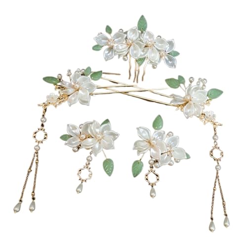 Hanfu Stil Perle Blume Haarnadeln Chinesischen Alten Haar Zubehör Set for Frauen Quaste Haar Sticks Kamm Ohrringe Tra von HIMKSRE