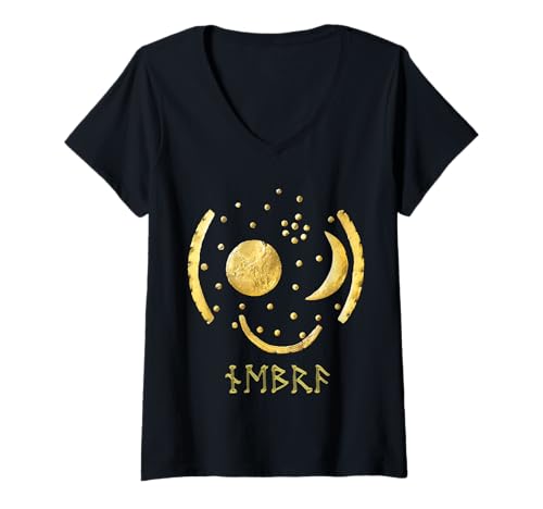 Damen HIMMELSSCHEIBE VON NEBRA - GOLDENE STERNE UND RUNEN-SCHRIFT T-Shirt mit V-Ausschnitt Damen HIMMELSSCHEIBE VON NEBRA - GOLDENE STERNE UND RUNEN-SCHRIFT T-Shirt mit V-Ausschnitt von HIMMELSSCHEIBE VON NEBRA