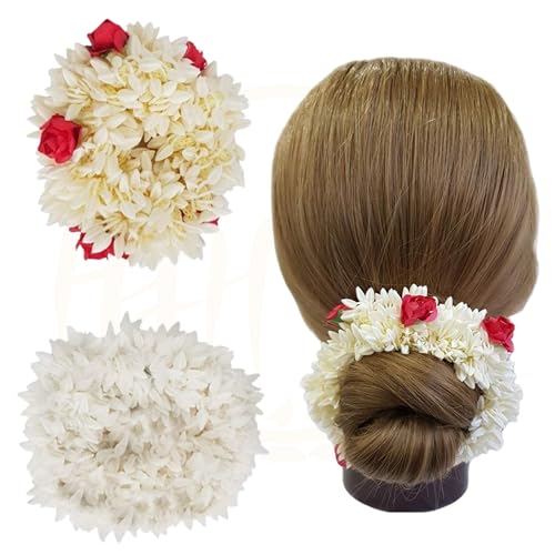 2 Stück Haarrosen Mogra duftende Gummibänder Gajra Haarschmuck für Frauen Mädchen (weiß) (freie Größe) (30 g) von HIMMU'S FASHION HUB