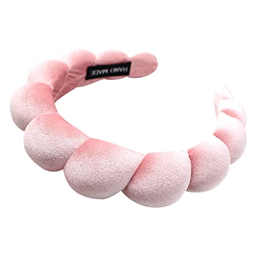 Damen Spa Stirnband Schwamm & Frottee Handtuch Stoff Haarband für Gesichtswäsche, Make-up-Entfernung, Dusche, Hautpflege (Rosa) von HIMS