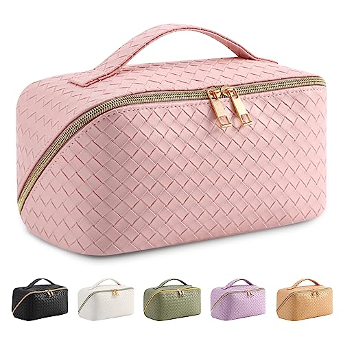 Groß Kapazität Kosmetiktasche Damen, Multifunktions Leder Reisekosmetiktasche, Federmäppchen Kosmetik Reise Täschchen Wasserdichter Reise Make-up Tasche mit Fächern von HIMS