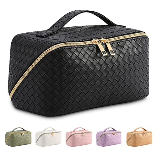 Groß Kapazität Kosmetiktasche Damen, Multifunktions Leder Reisekosmetiktasche, Federmäppchen Kosmetik Reise Täschchen Wasserdichter Reise Make-up Tasche mit Fächern von HIMS