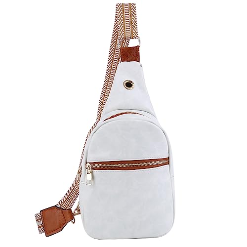 HIMS Brusttasche aus PU-Leder für Frauen, Sling Bag für Männer, modisch, Umhängetasche mit verstellbarem Schultergurt, weiß, Casual von HIMS