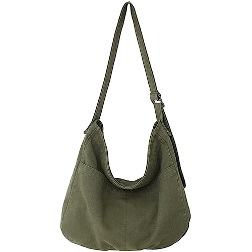 HIMS Canvas Messenger Bag, Kuriertasche aus Leinenstoff, Hobo crossbody bag mit mehreren Taschen, Grosse Kapazität Umhängetasche für Damen und Herren von HIMS