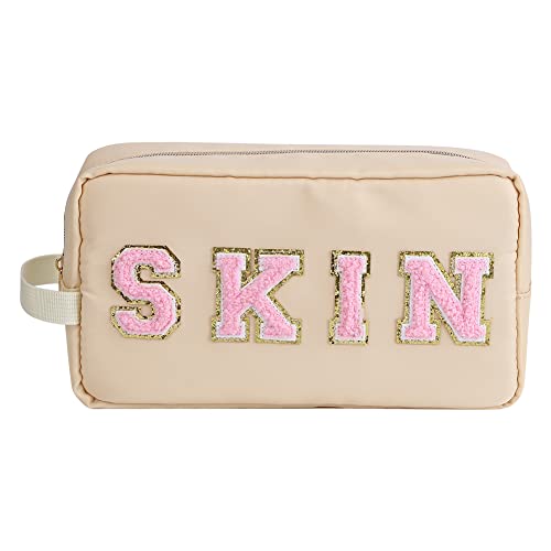 HIMS Chenille Buchstabe Kosmetiktasche aus Nylon mit Griff Aufbewahrungstasche Make-up Tragbar Preppy mit Patches für Frauen Mädchen von HIMS