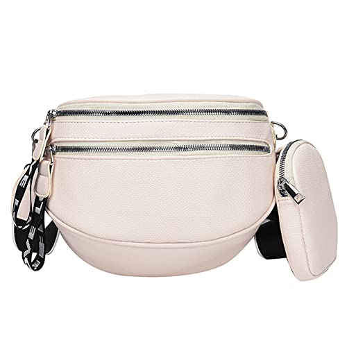 HIMS Crossbody Bag Damen Breiter Gurt,Leder Umhängetasche Damen mit Reißverschluss und Abnehmbar Schultergurt,Moderne 2-in-1-Gürteltasche für Damen,Umhängetasche aus PU-Leder mit breitem Riemen von HIMS