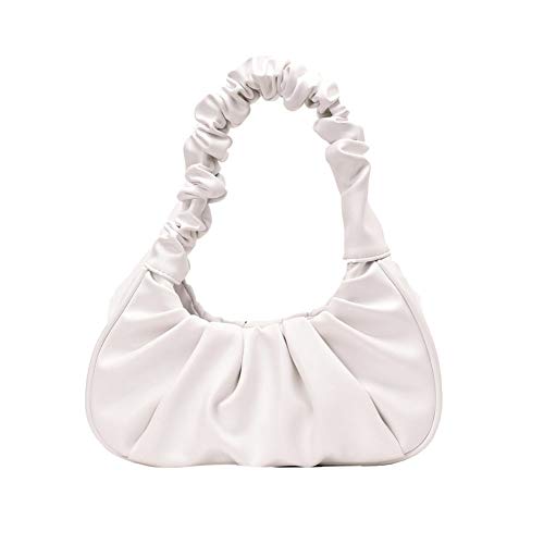 HIMS Elegante plissierte Handtasche für Damen, Leder, Reisen, solide Totes, Geldbörse, Schultertasche, weiß von HIMS