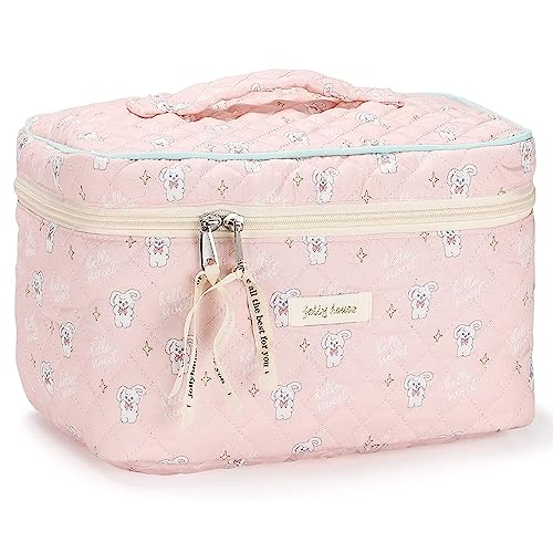 HIMS Gesteppte Kosmetiktasche Baumwolle Floral Gedruckt Große Kapazität Frauen Make Up Organizer Beutel mit Reißverschluss Täglicher Gebrauch Tasche Geldbörse Set, A-5 von HIMS