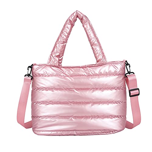 HIMS Gesteppte Umhängetasche aus Mesh für Damen Handtasche Damen Nylon gepolstert Taschen Hobo Baumwolle Kleidung Plaid Handtaschen Handtaschen gepolstert, Rosa, 34CM*23CM*17CM von HIMS