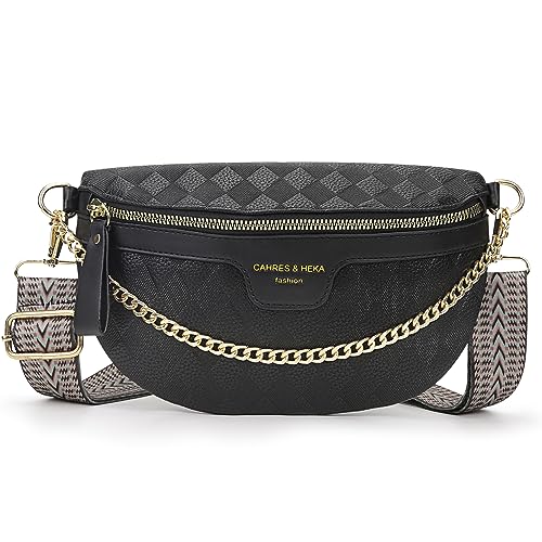 HIMS Gürteltasche für Damen, schick, aus PU-Leder, Umhängetasche mit Karomuster, kleine Handtasche für Damen, verstellbarer Schultergurt, elegant, für ein Rendezvous galant, A-Schwarz, von HIMS