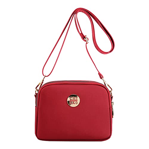 HIMS Kleine Umhängetasche für Damen, elegant, Handtasche aus Nylon, wasserdicht, tragbar, mehrere Taschen, mit Reißverschluss, rot, Utility von HIMS