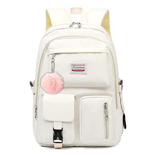 HIMS Rucksack für Damen, Schulranzen, großes Fassungsvermögen, mit mehreren Taschen, für Mädchen/Kinder/Grundschule/Jugendliche/Studenten – elegante und lässige Tasche für Reisen und Campus, Weiß -1, von HIMS