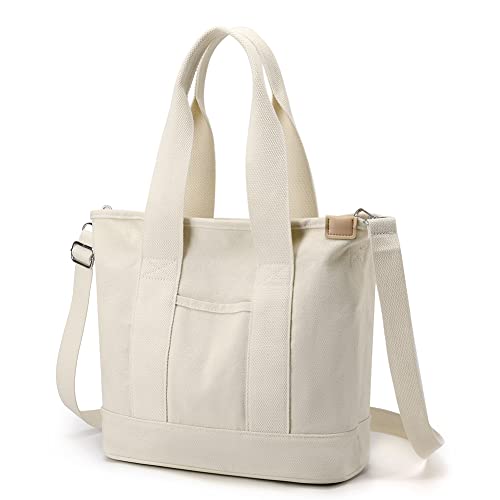 HIMS Tote Bag Umhängetasche Damen mit Reißverschluss,Große Kapazität Multipocket Schultertaschen,Damen Canvas Crossbody Bag für Tägliche Arbeit, Schulausflüge und Einkäufe von HIMS