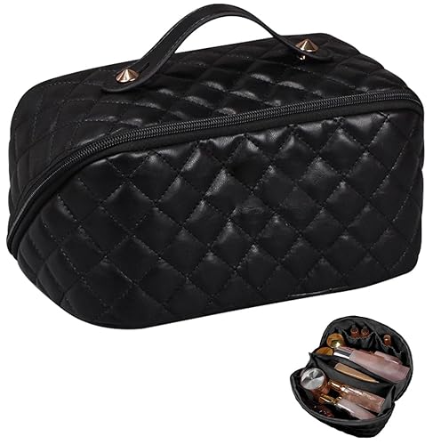 Make Up Tasche, Reise Kosmetiktasche Damen Kulturbeutel Gross Tragbare Wasserdichter Schminktasche Damen Steppung Kulturtasche mit Trennwand wasserdichte Kulturbeutel von HIMS