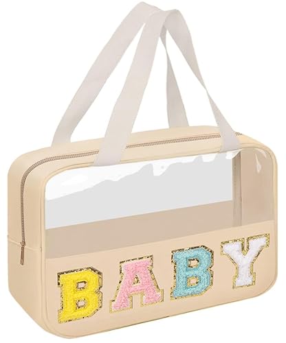 Preppy Patch transparente Make-up-Tasche, Frauen Chenille Brief Kosmetiktasche für Reisen, Nylon wasserdichte Organisation Outdoor Reißverschluss Tasche Kulturbeutel für Frauen Mädchen, L – Baby von HIMS